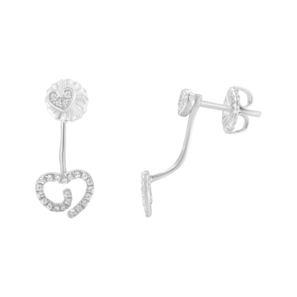 .925 Sterling Silver 1/4 Cttw Diamond Swirl Heart Front/Back Earrings (I-J Color, I2-I3 Clarity) - Image 2