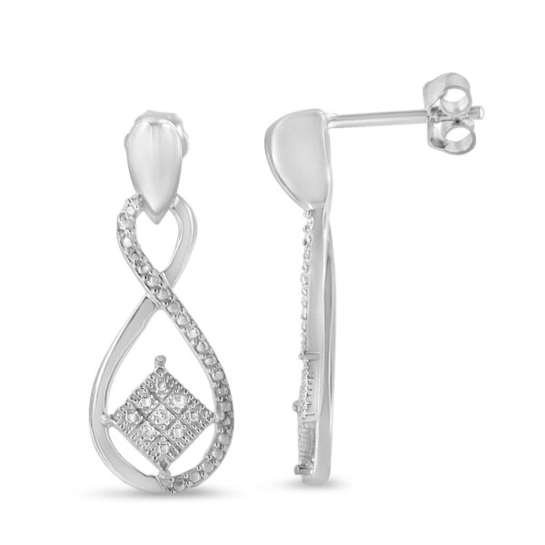 .925 Sterling Silver Round-Cut Diamond Accent Tilted Square and Infinity Drop Earrings (H-I Color, I2-I3 Clarity) - Image 2