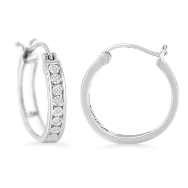 .925 Sterling-Silver Diamond Accent Channel Set Style Hoop Earring (I-J Color, I3 Clarity) - Image 4