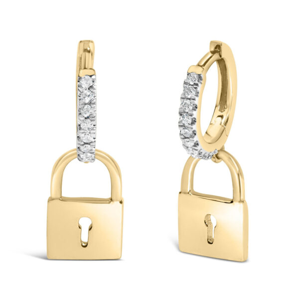 14K Yellow Gold Plated .925 Sterling Silver 1/6 Cttw Diamond Lock Hoop Earring (I-J Color, I3 Clarity) - Image 2