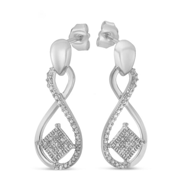 .925 Sterling Silver Round-Cut Diamond Accent Tilted Square and Infinity Drop Earrings (H-I Color, I2-I3 Clarity) - Image 3