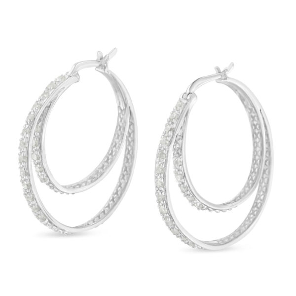 .925 Sterling Silver 1/2 cttw Miracle-Set Diamond Double Hoop with Latchback Earrings (I-J Color, I3 Clarity) - Image 3