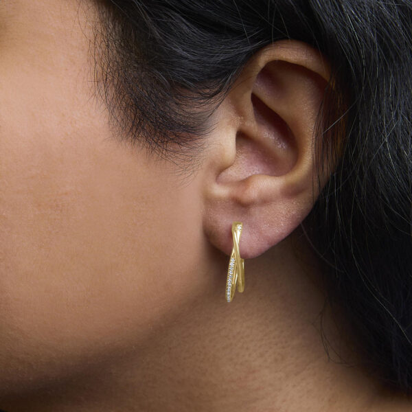 14K Yellow Gold Plated .925 Sterling Silver 1/10 Cttw Diamond Wrapped Hoop Earrings (H-I Color, I1-I2 Clarity) - Image 4